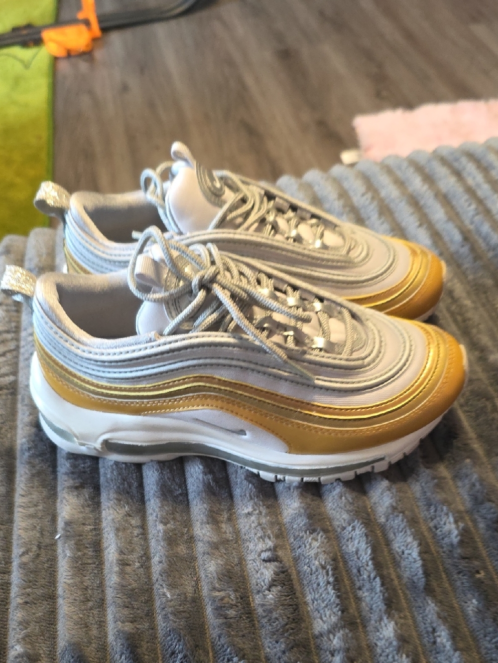 Women Nike Metallic Gold & White Athletic Sneakers